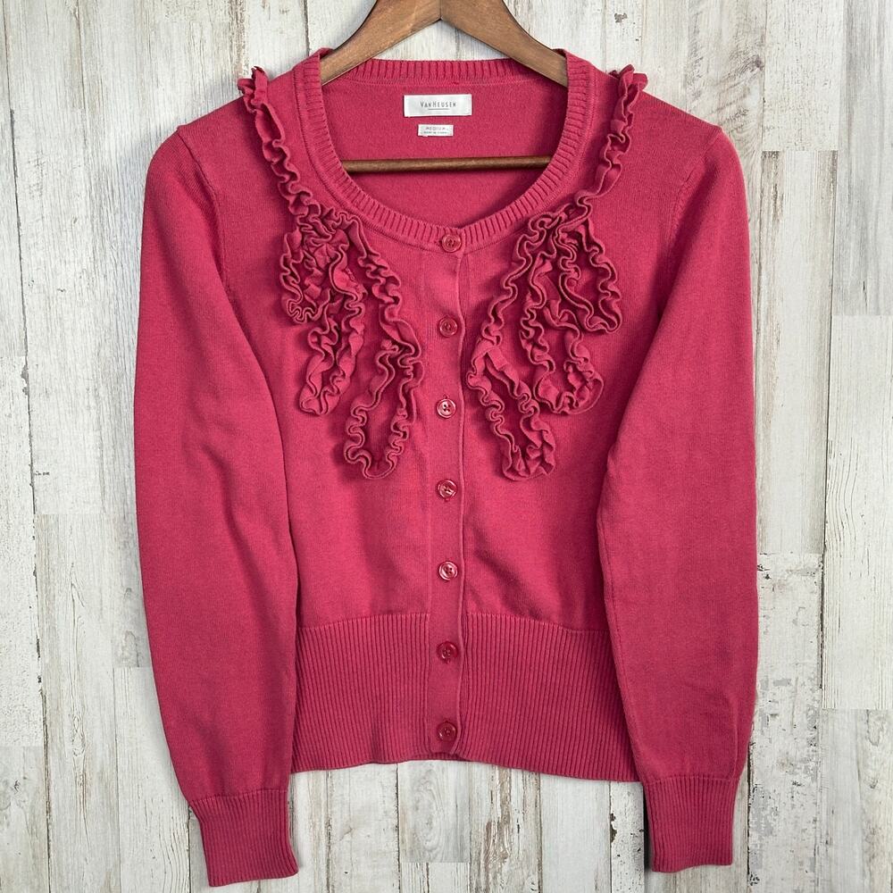 Van Heusen 100 Cotton Cardigan Pink Crop Romantic Coquette Soft Girl Preppy EUC